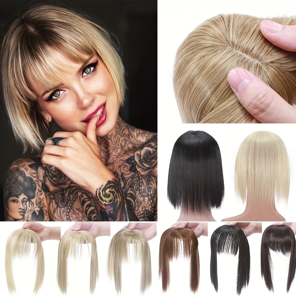 10inch 25cm hair toppers natural straight hairpiece with bangs for women 100 soft toupee hair 2 clips   clip   synthetic hair extensions hair pieces for thinning hair wiglets upgrade lace base topper festival cosplay   use details 0
