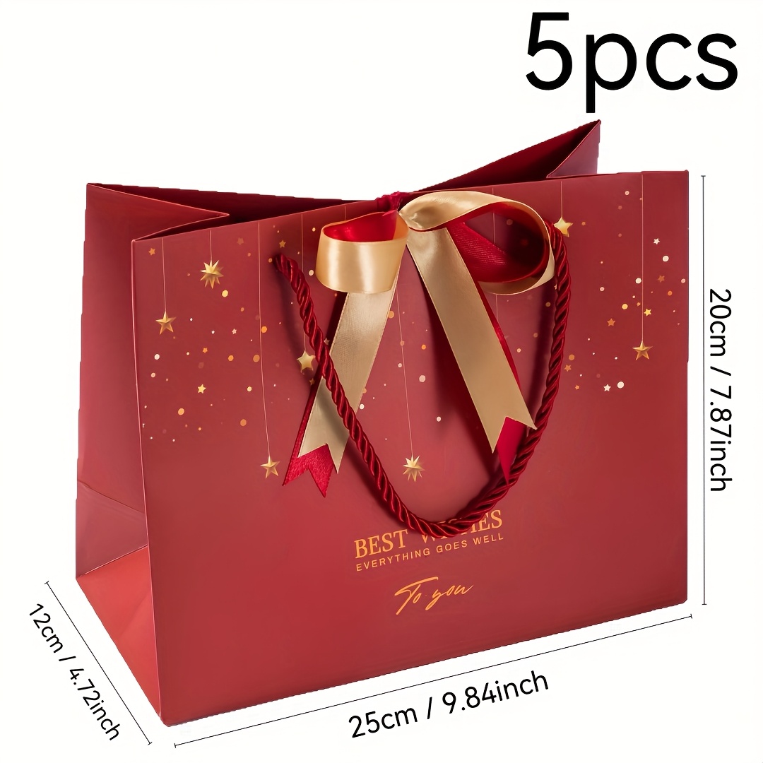 TEMU Cadeau pour Elle/Lui Lot de 5 Sacs Cadeaux Rouges, Sacs Fourre-Tout Festifs pour les Fêtes, Sacs d'Emballage Épaissis et Renforcés au Premium,