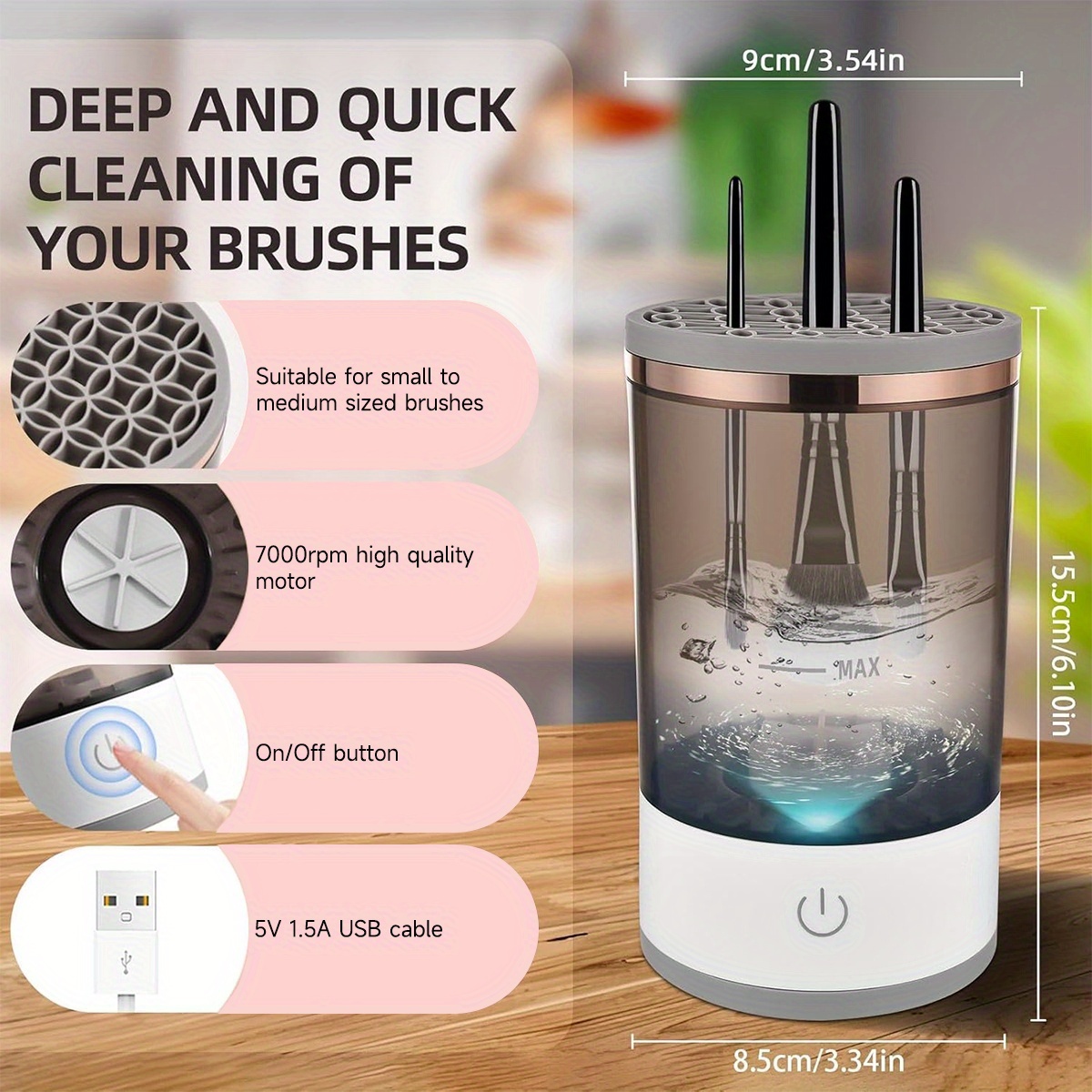 360° Kutija za čišćenje alata za ljepotu - Jednostavno upravljanje, niska buka i energetski učinkovita tehnologija zvučnih valova/ultrazvučni uklanjač mrlja za kistove za šminku, beauty jaja, spužve - Perilica (bez / lako čišćenje)