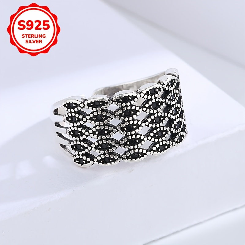 Vintage Open Ring 925 Sterling Silver with CZ Boho Style