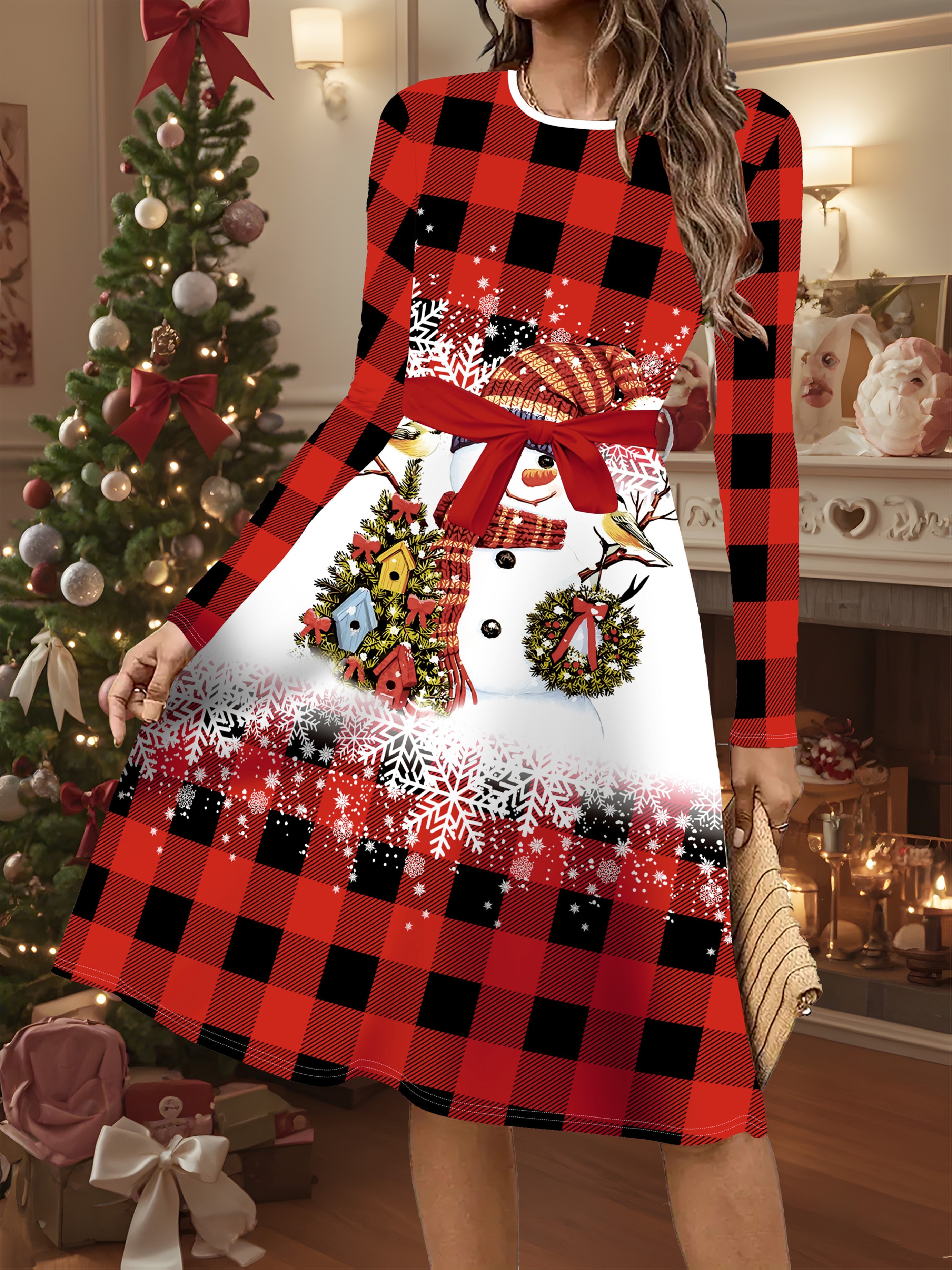 knee length dresses for ladies Printed Dresses - Red Snowflake | Dresses for Women