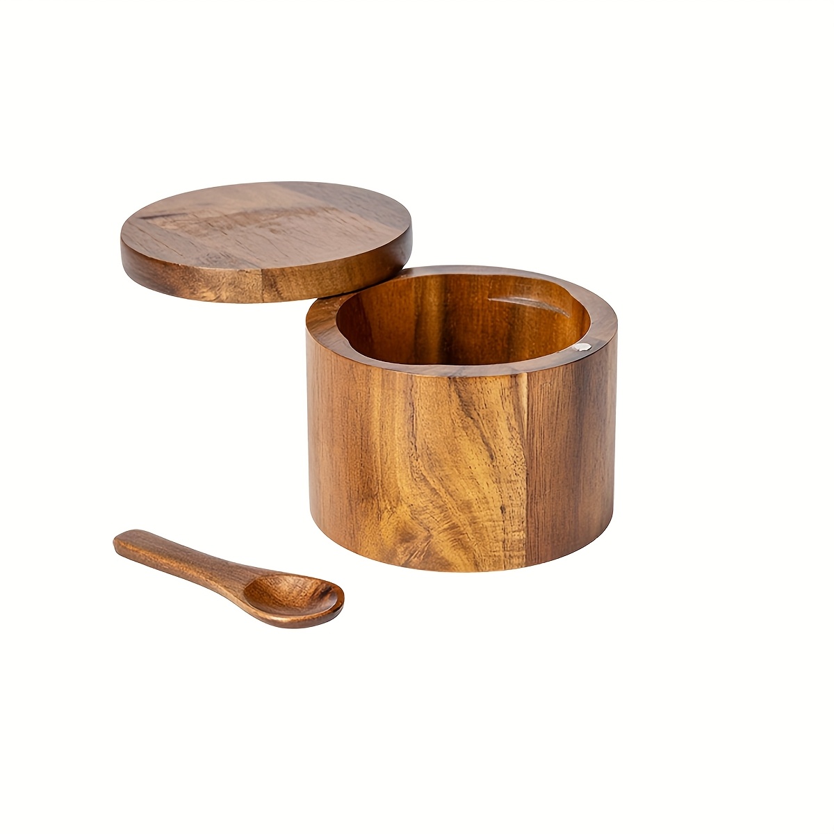 TEMU 1pc Acacia Wood Salt Shaker, Solid Wood Seasoning Box, Wooden Pepper Shaker, Kitchen Spice Jar, Salt Container, Spice Storage Canister