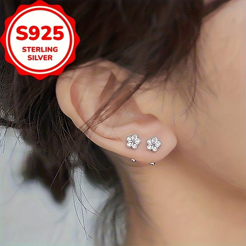 flower twist screw ear studs for women s925 silver   ins twist screw ear bone studs elegant earring jewelry Product details 1