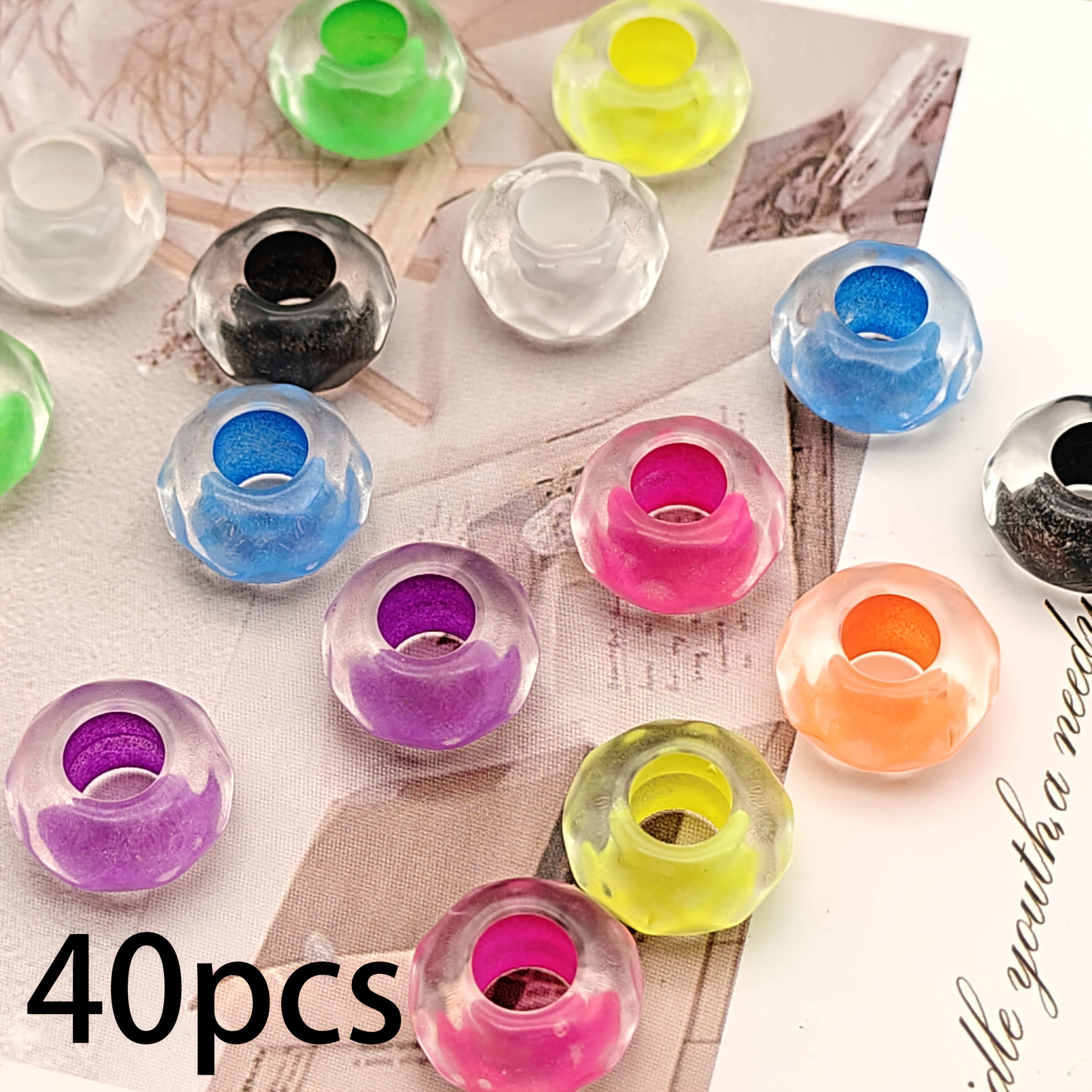 TEMU 40pcs 14mm Acrylic Colored Large-hole Beads For Making, Handmade Beading, Suitable For Necklaces, Bracelets, Earrings, Phone Charms, Keychains,