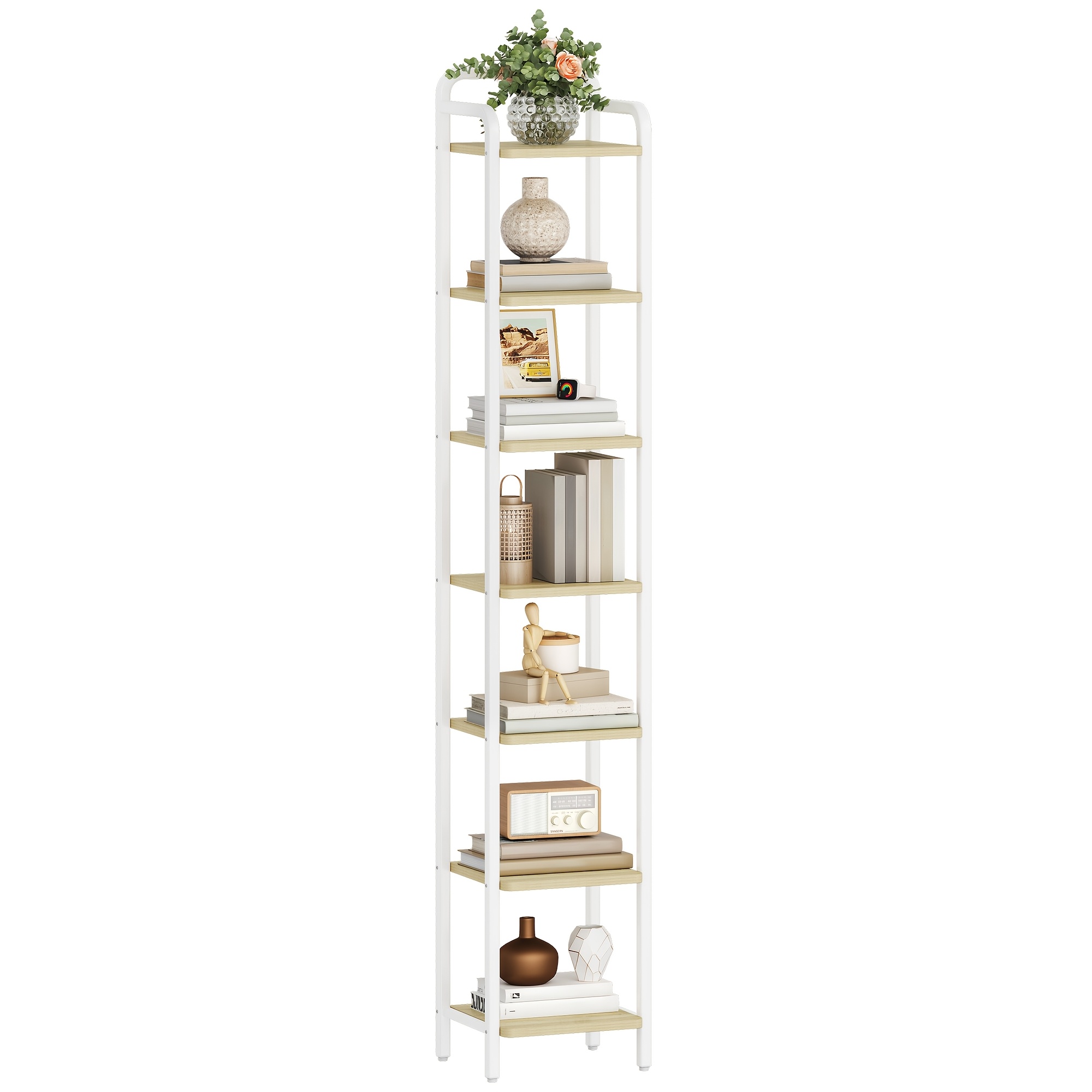 Image of Shelves, Bookcases, Floor Shelves, 7-layer Narrow Shelves, Narrow Office Shelves, Corner Shelves Suitable For Offices, Living Rooms, Bedrooms, And Kitchens, Dimensions: 30 X 33 X 195.5cm