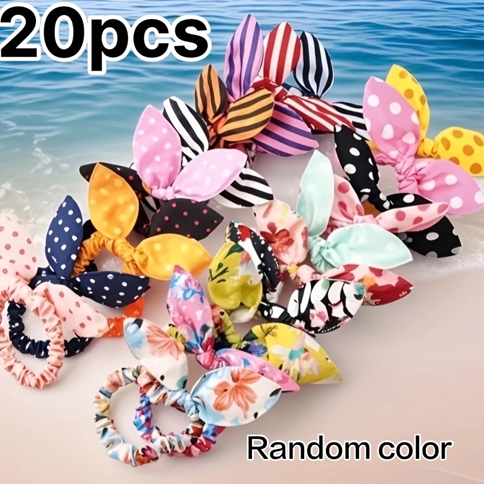 TEMU 10pcs/20pcs Random Color Bunny Ear Small Hair Tie Hair Additions Cloth Art Tie Hair Rubber Band Headwear