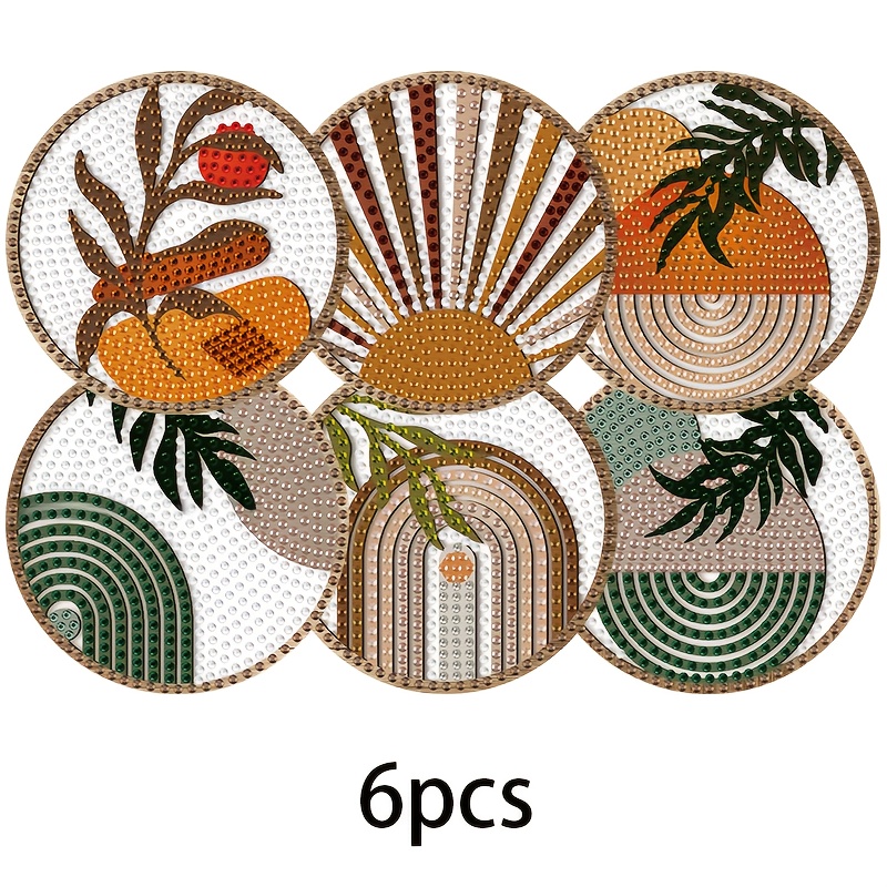TEMU Un ensemble de 6 sous-verres de peinture d'art diamant, kit de sous-verres d'art diamant, convient aux loisirs créatifs pour adultes débutants