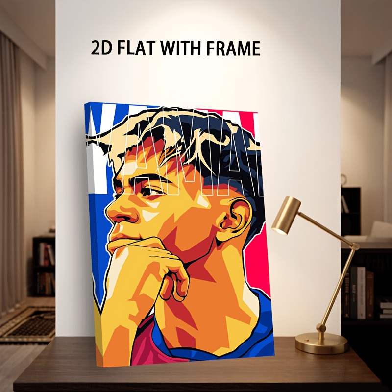 TEMU 2d Flat, 2d Flat, 2d Flat 1pc A 's Portrait In A 2d Flat Print, Framed Canvas Featuring Pop With Modern, Vibrant Colors. This Wall Art Is Ready