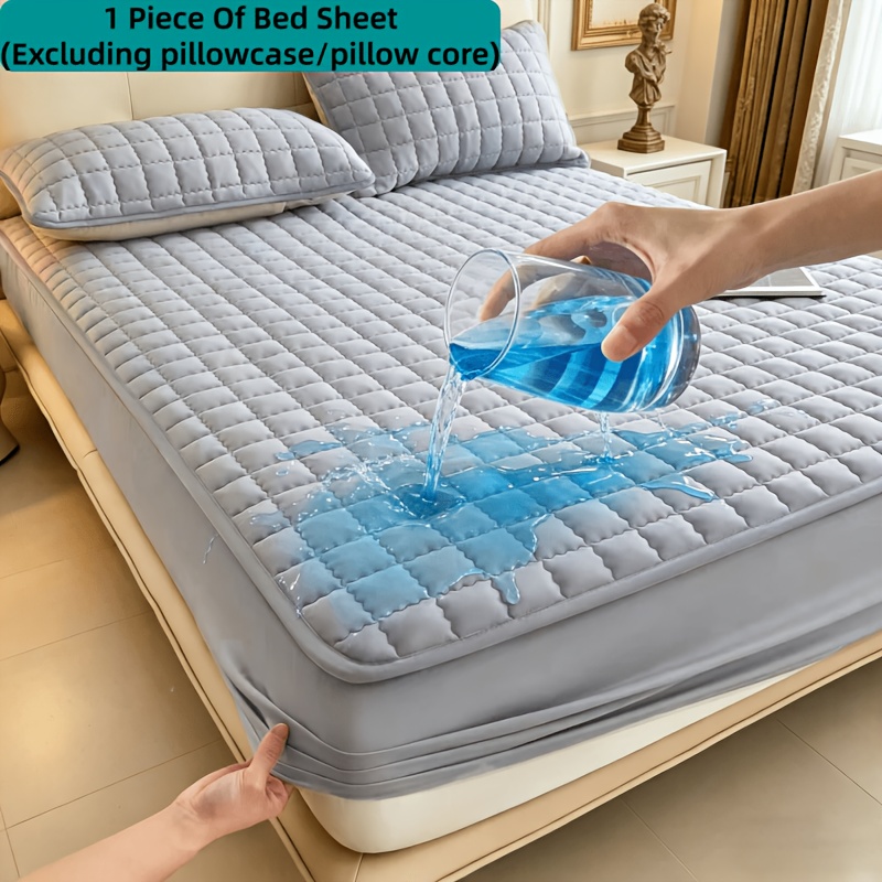 TEMU 1 Waterproof Quilted Bed Sheet Style Mattress Protective Cover With Deep Pockets, Breathable And , Fitted Sheet All Season Universal Solid Color