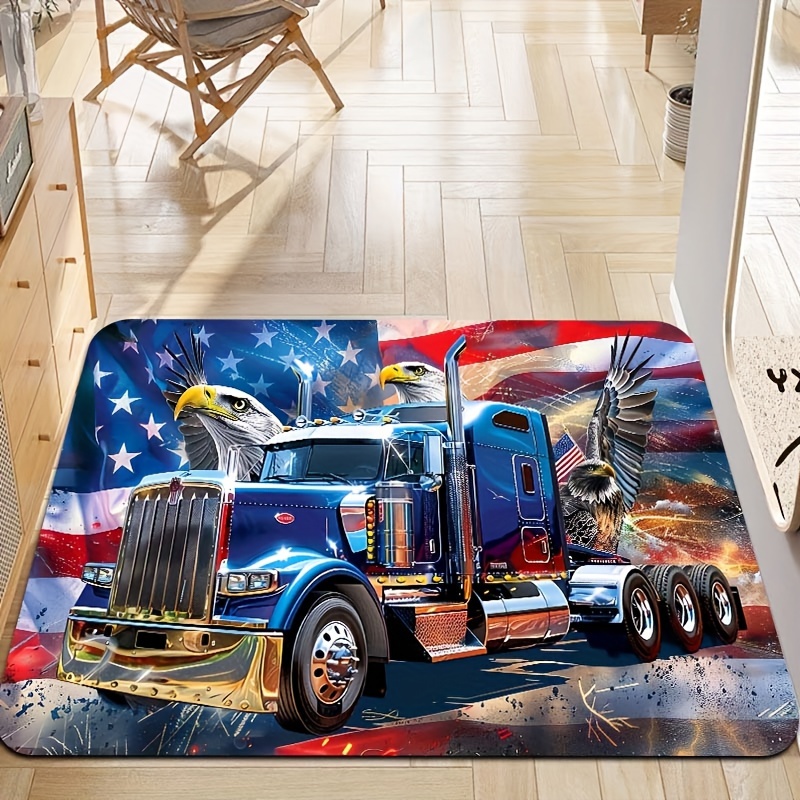 

Independence Day Patriotic Truck Rug - 8mm Thick, Machine Washable, Perfect For Kitchen, Living Room, Bedroom & Bathroom Decor