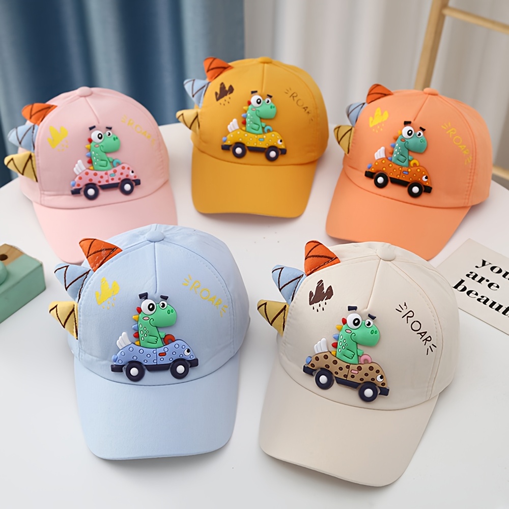 

1pc Dinosaur Baseball Cap, 100% Polyester Sun Protection Hat For , Cute Animal Design, Fitted Daily Casual Wear, Thanksgiving Gift, Suitable For 3-5