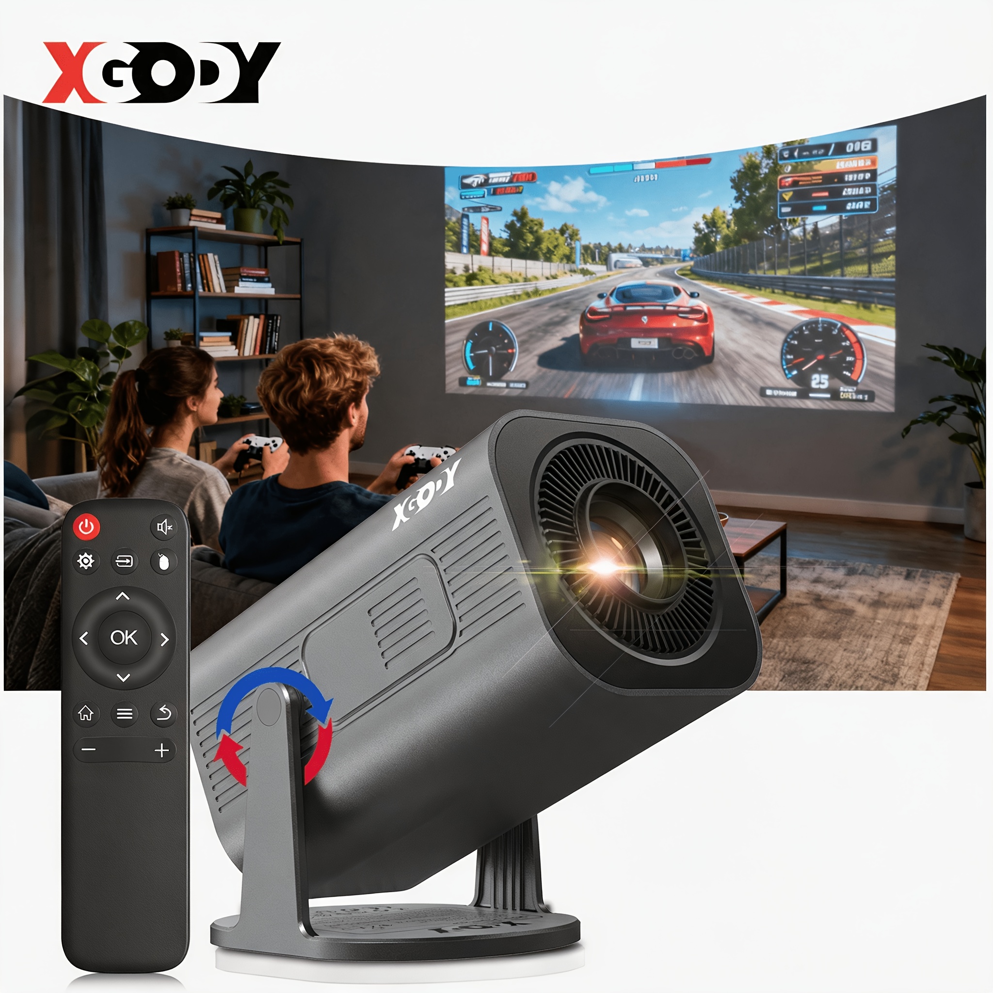 Image of Xgody Gimbal 3pro Smart Mini Projector, 4k Projection Support With Wifi And Built-in App, Auto Keystone, Audio, Zoom, Local 720p Movie, Portable Outdoor Mini Projector