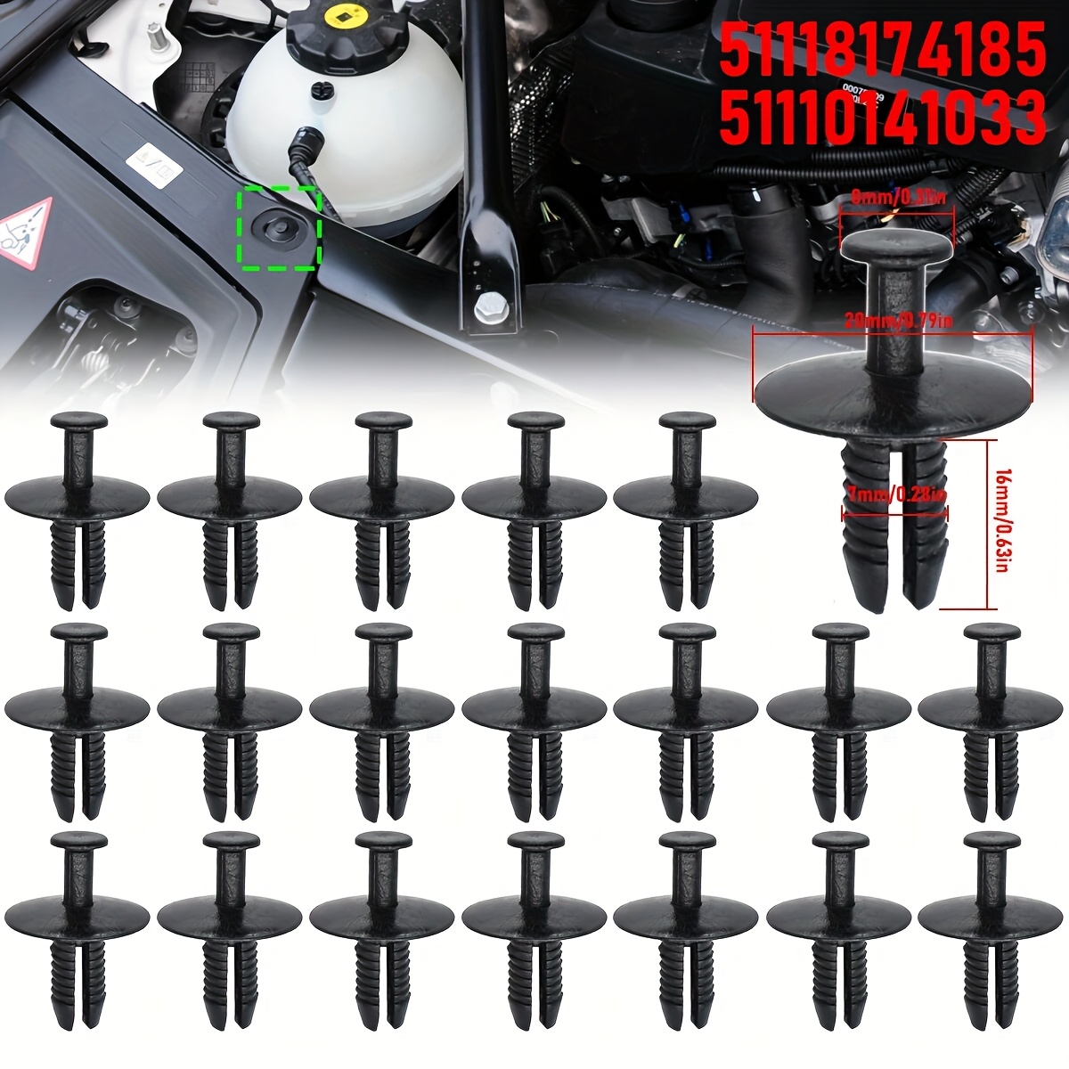 20x 7mm Bumper Fender Liner Wheel Arch Door Sill Clips For E46 E93 E38 E65 E66 F07 F10 F11 X3 E83 Z3 E36 Z4 E85 51118174185