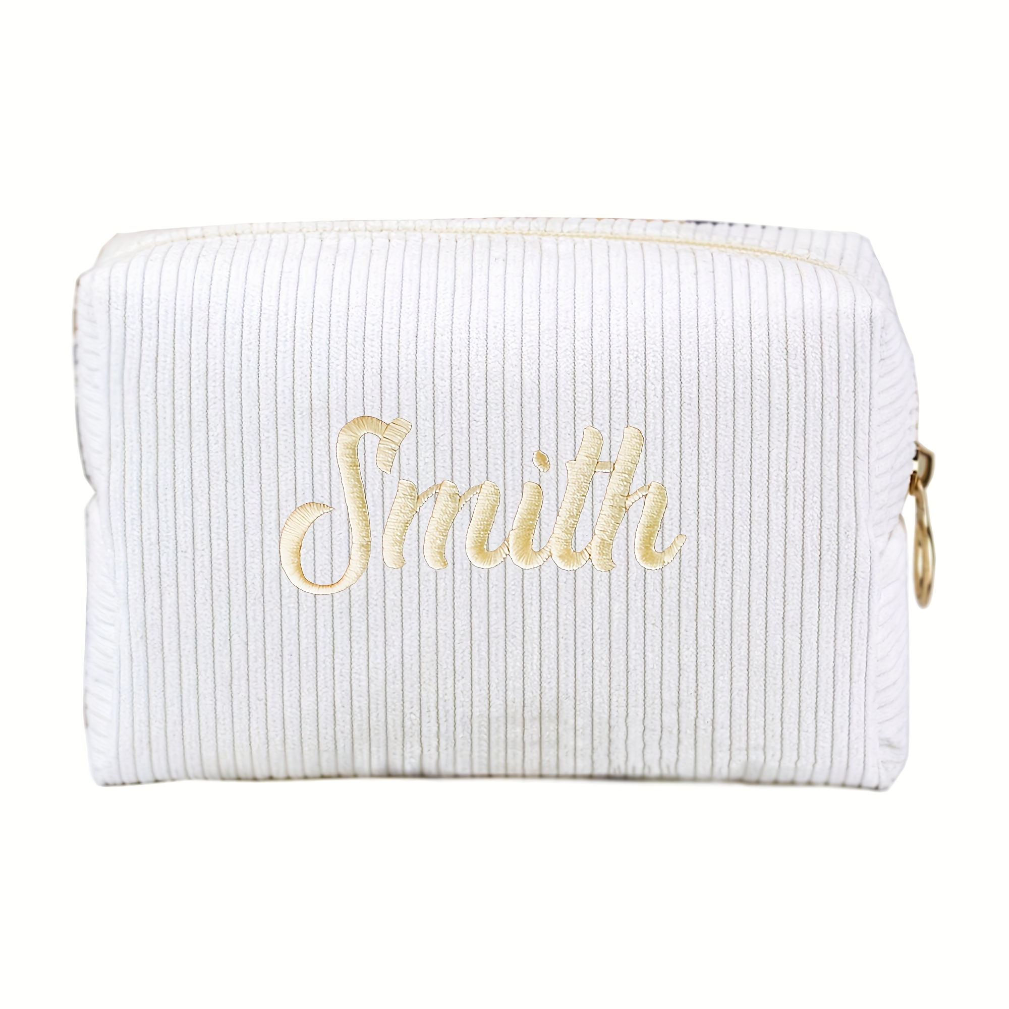 TEMU Personal Care Products] Customizable Striped Square Cosmetic Bag With Embroidered Name "" - Durable Polyester, Zipper Closure, Hand Washable,