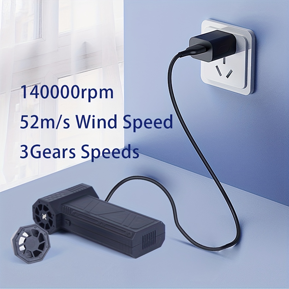 140000 rpm mini   vifte, børsteløs elektrisk støvfjerner, håndholdt vifte   hastigheter og type-c   samt strømvisning, høy vindhastighet 52m/s blåser til biler, motorsykler, datamaskiner, tastaturer, grillrengjøring, utendørs ildstarting, bladblåsing, kjøling, støvfjerning, snøfjæring, tenningsassistanse, hår tørking Produktdetaljer 1