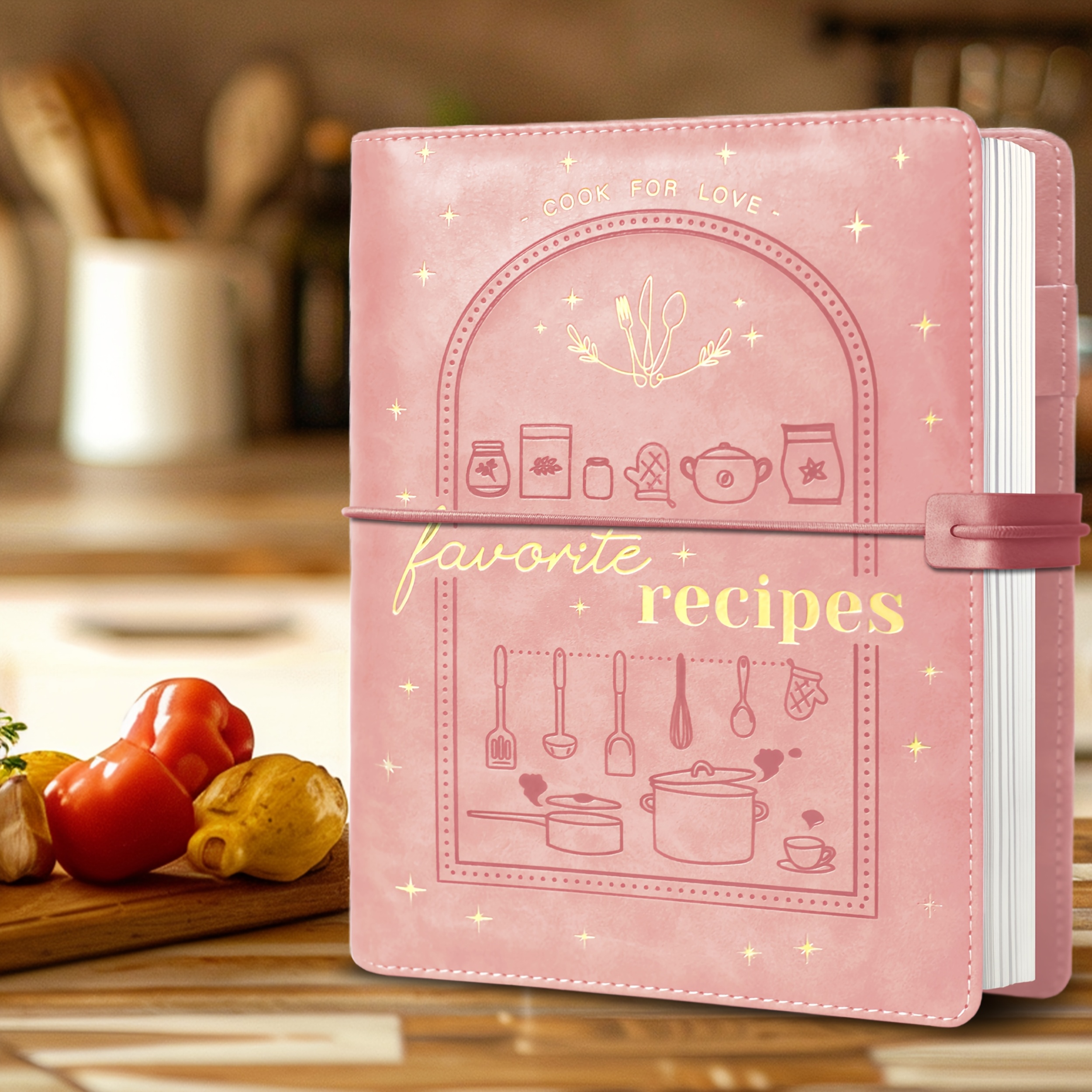Deluxe Leatherette Cookbook: 194 Empty Pages For Your Cooking - Stylish 7'' X 9.5'' Binder For Enthusiasts (pink)