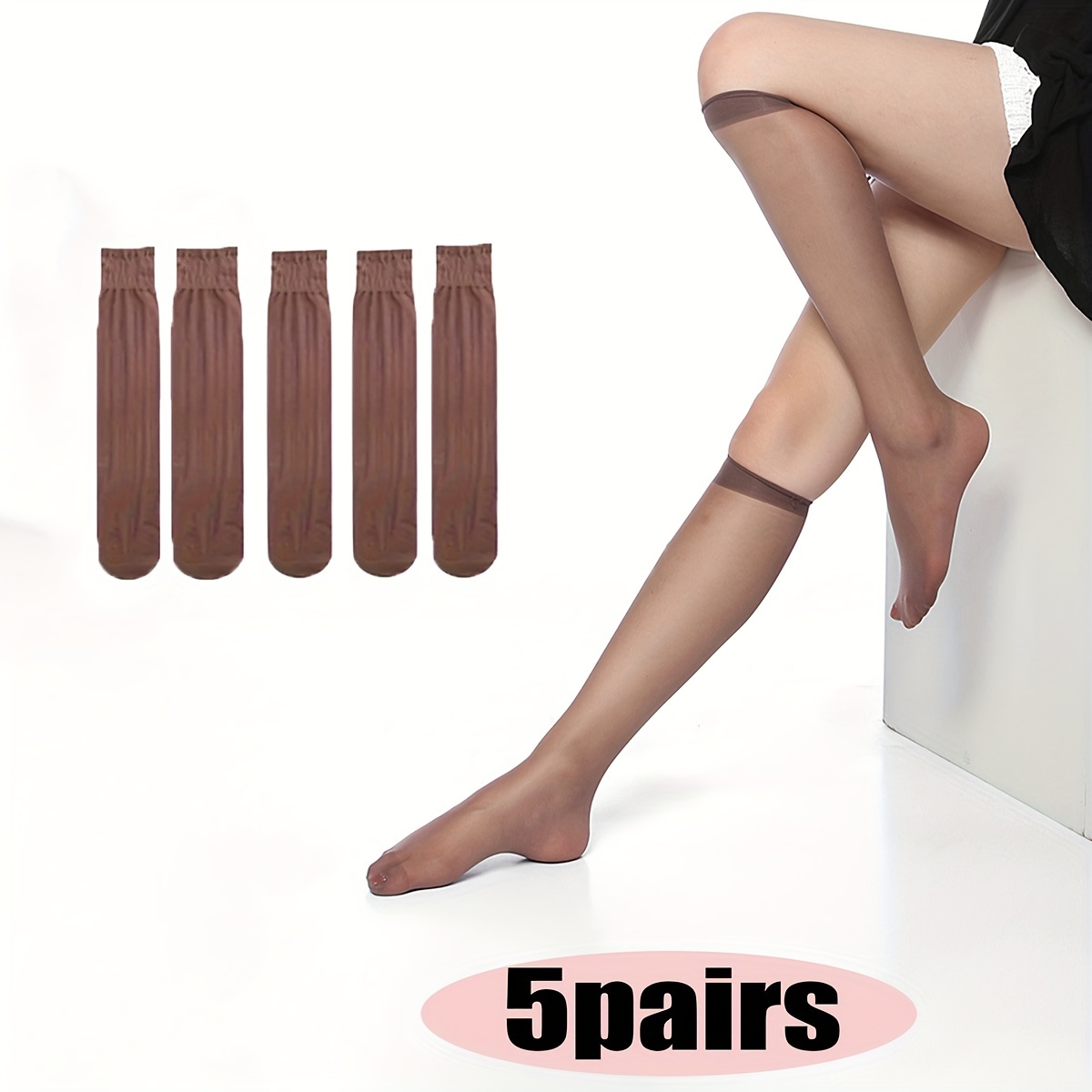 

Ensemble de 5 chaussettes hautes respirantes et fines - Design confortable et , adapté au des dames - Chaussettes douces, durables et de longueur cheville.