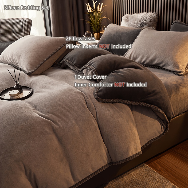 Image of Thick Milk Velvet Duvet Cover Set, Ultra Soft Warm Fluffy 3pcs Bedding With 2 Pillowcases, Cozy Plush Comforter Cover For Winter, Single/double Size, No Comforter/pillow Inserts Included