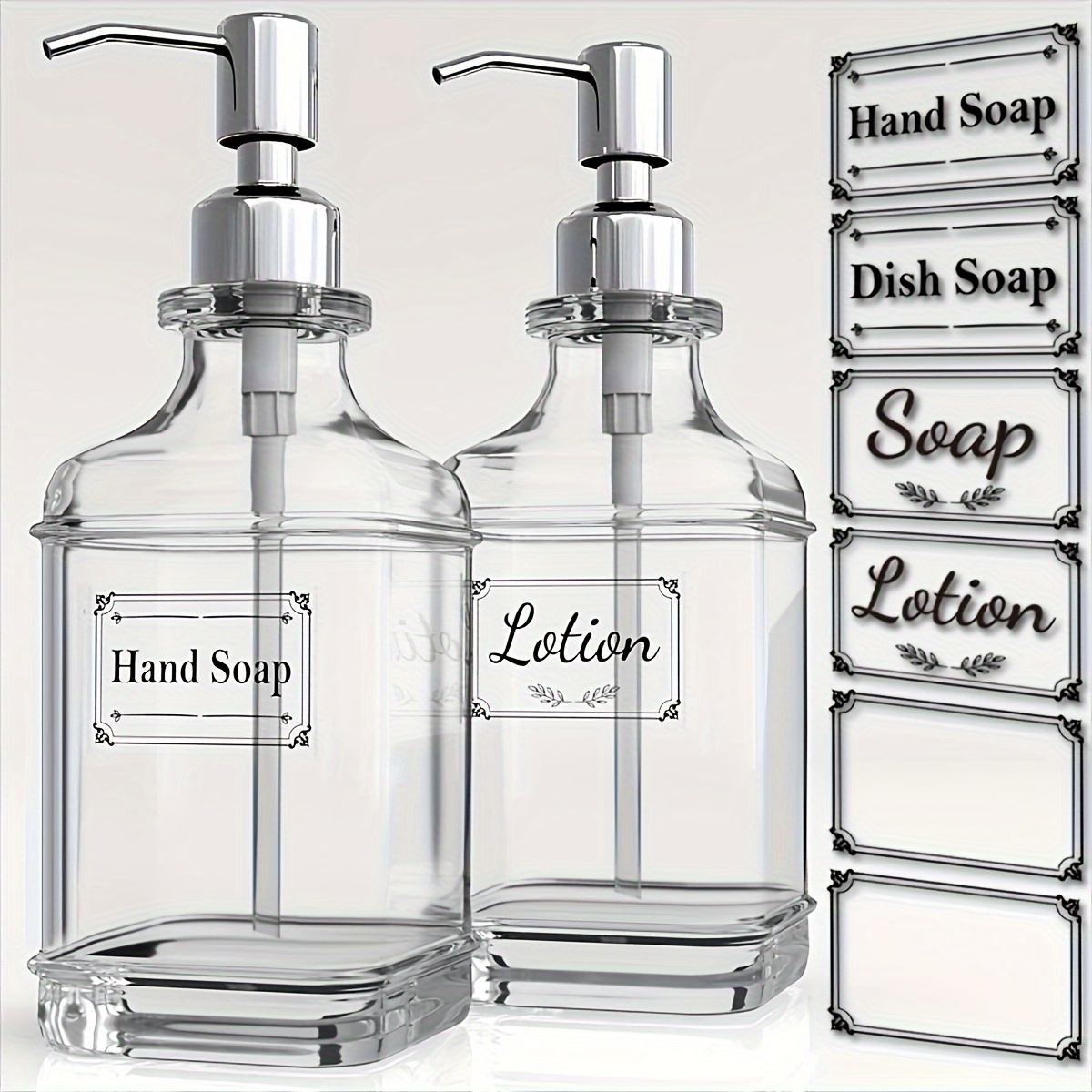 

1pc Deluxe Glass Soap Dispenser - Stainless Steel Pump, 10.15oz Capacity For Hand Soap, Dish Soap, Lotion, Shampoo