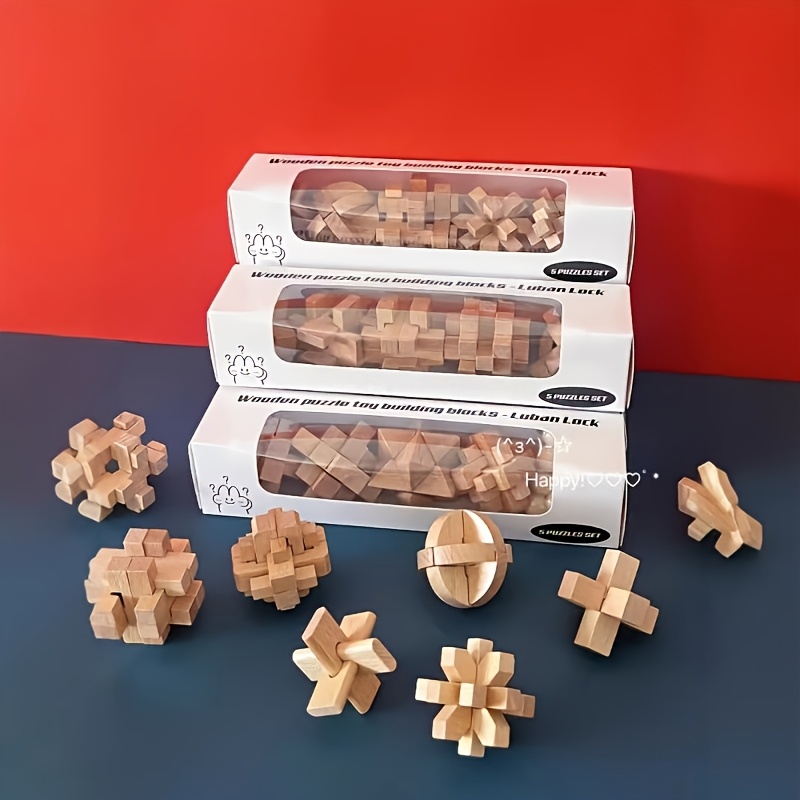 Wooden Puzzle Set 5-Pack Medium-Hard Level Craft with Instructions