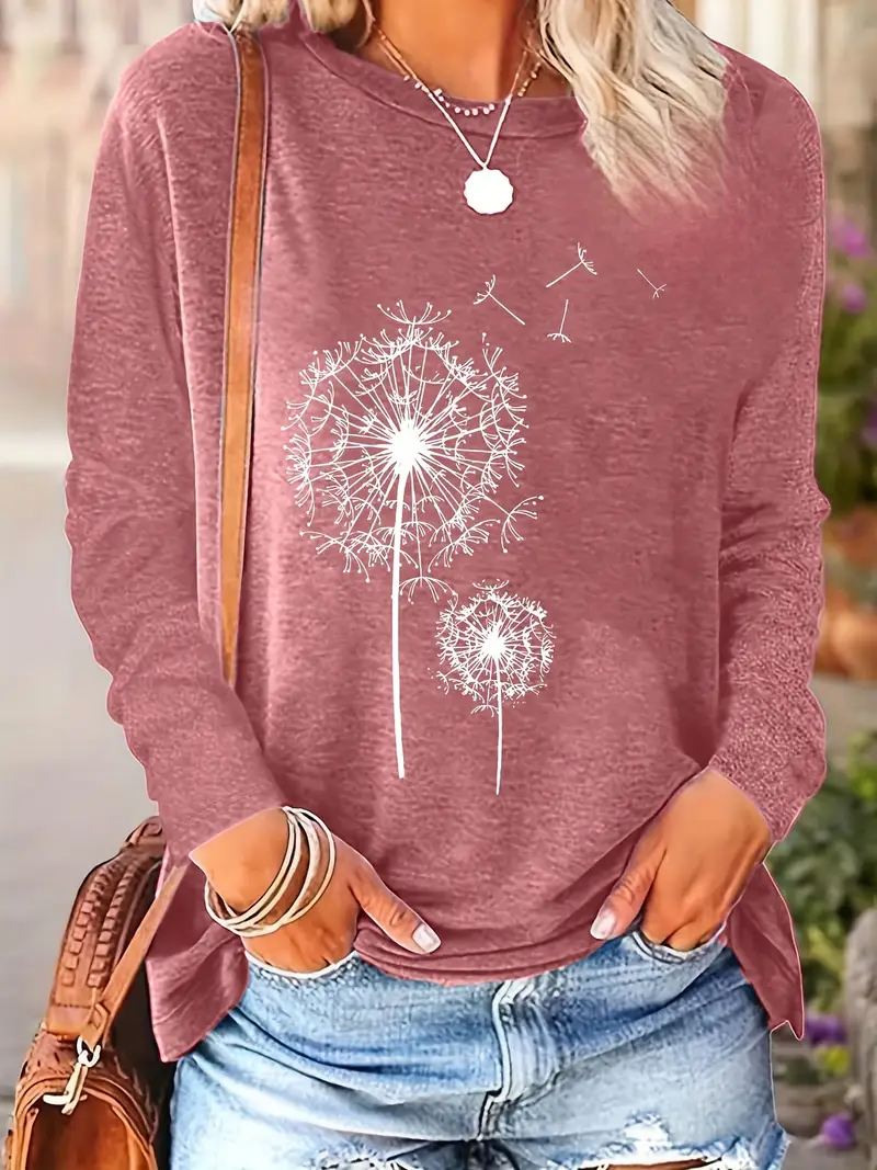 2023 spring autumn new arrival printed round neck loose long sleeve t shirt machine washable daily wear and home use spring fashion autumn clothing geometric print relaxed fit breathable fabric comfortable fabric basic top everyday wardrobe casual wearers Product details 6