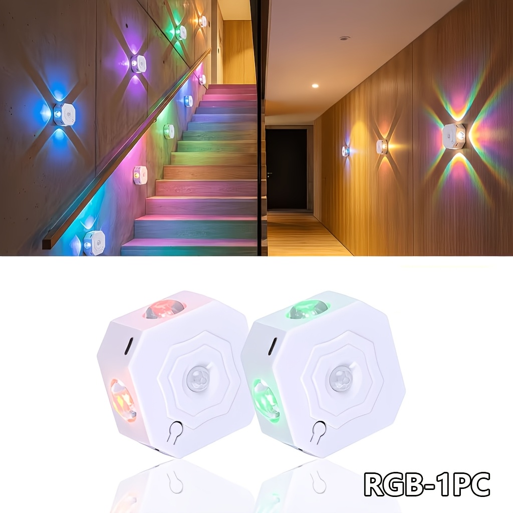 TEMU Usb Rechargeable Motion-sensing Wall Lamp, Magnetic Installation Home Decoration Lamp, Rgb/3color Adjustable, Christmas, Valentine's Day,