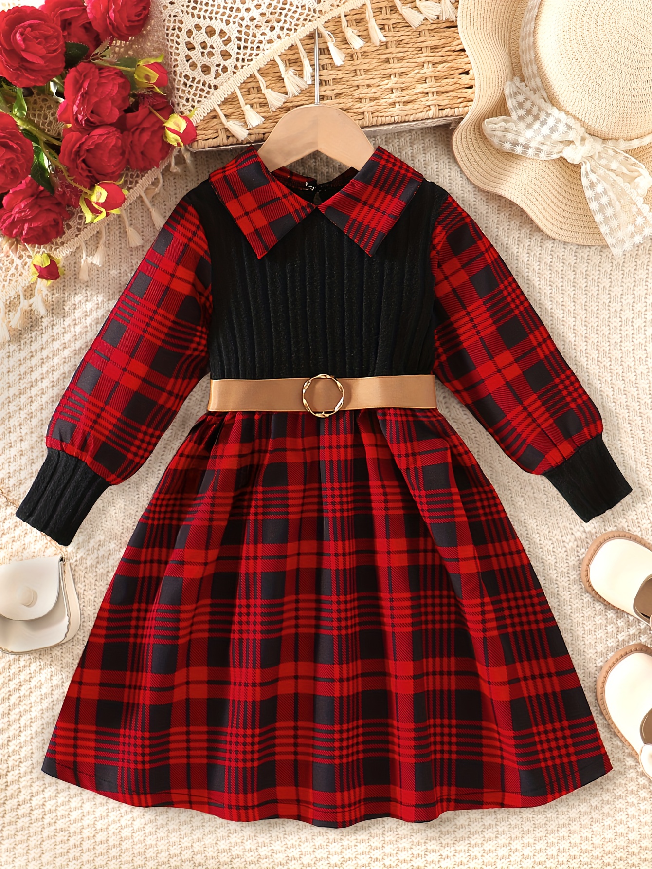1pc Girls' 2025 New Korean-Style Princess Dress - Long Sleeve Belted -Line  Dress with Double-Color * (/), Machine-Washable Wedding Outfit for & Little  Girls, Spring/Fall 2025 New Arrival