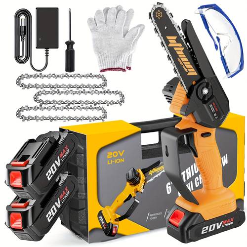 6 inch cordless electric chainsaw lightweight mini chainsaw for camping home gardening diy projects battery powered handheld saw with safety lock mens gift for dad husband christmas fathers day valentines day
