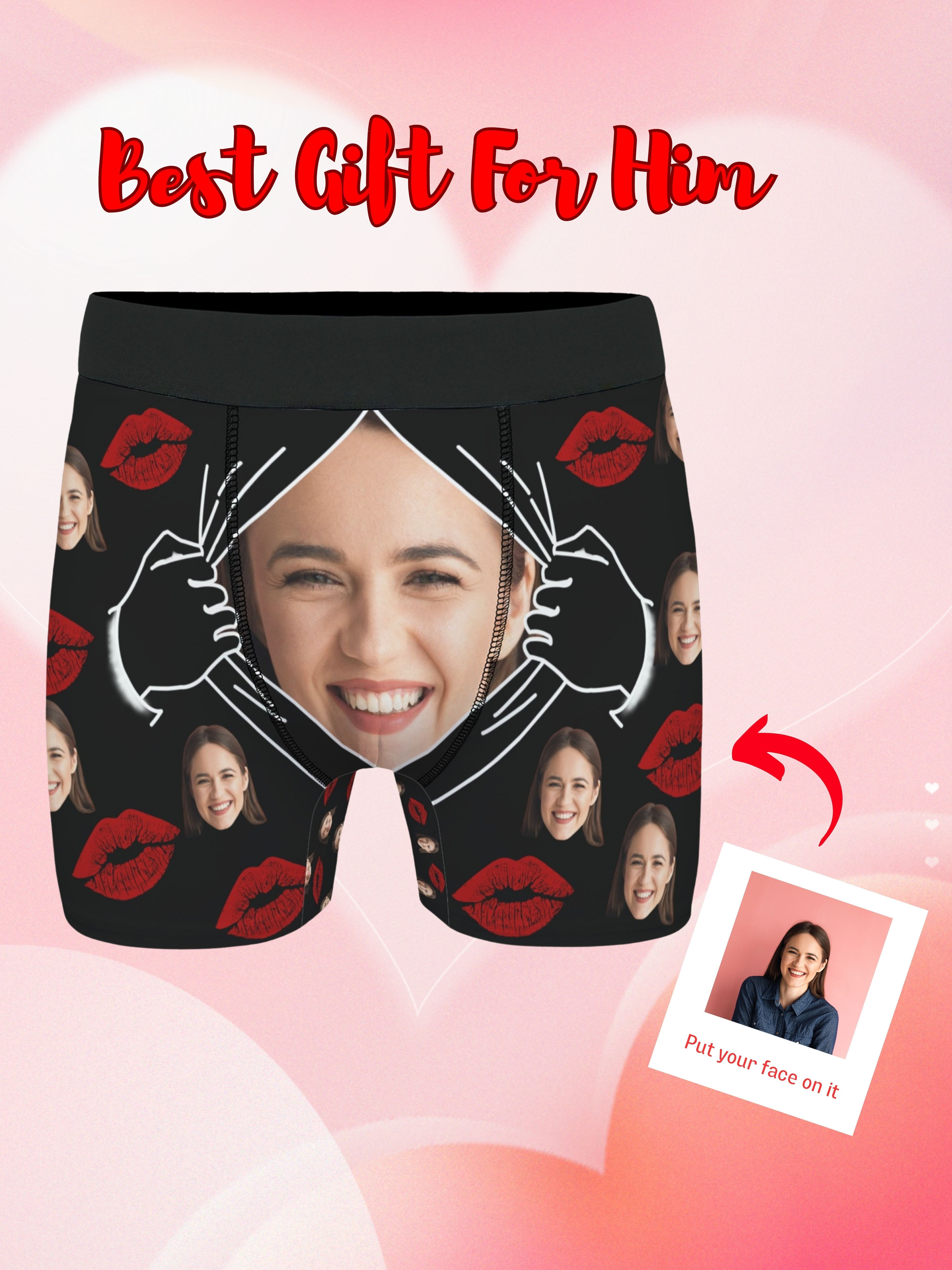 Custom Men's Boxer Briefs with Girlfriend Wife Face Photo Husband