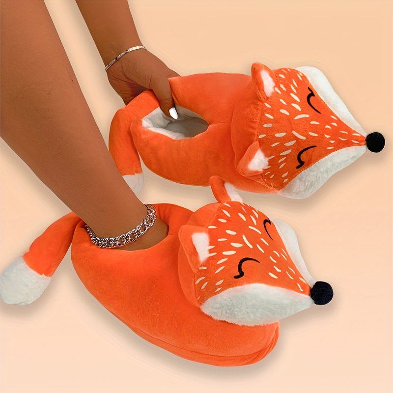 

Funny Cartoon Fox Novelty Slippers, Soft Sole Lightweight Slip On Fluffy Home Warm Shoes, Non-slip Indoor Mute Shoes