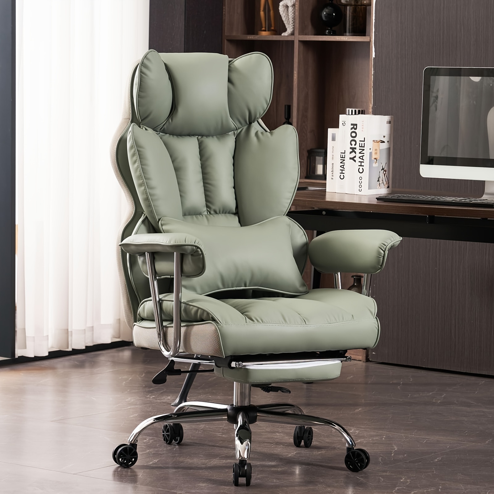 

Desk Office Chair 400lbs, Big And Tall Office Chair, Pu Leather Computer Chair, Executive Office Chair With Leg Rest And Lumbar Support