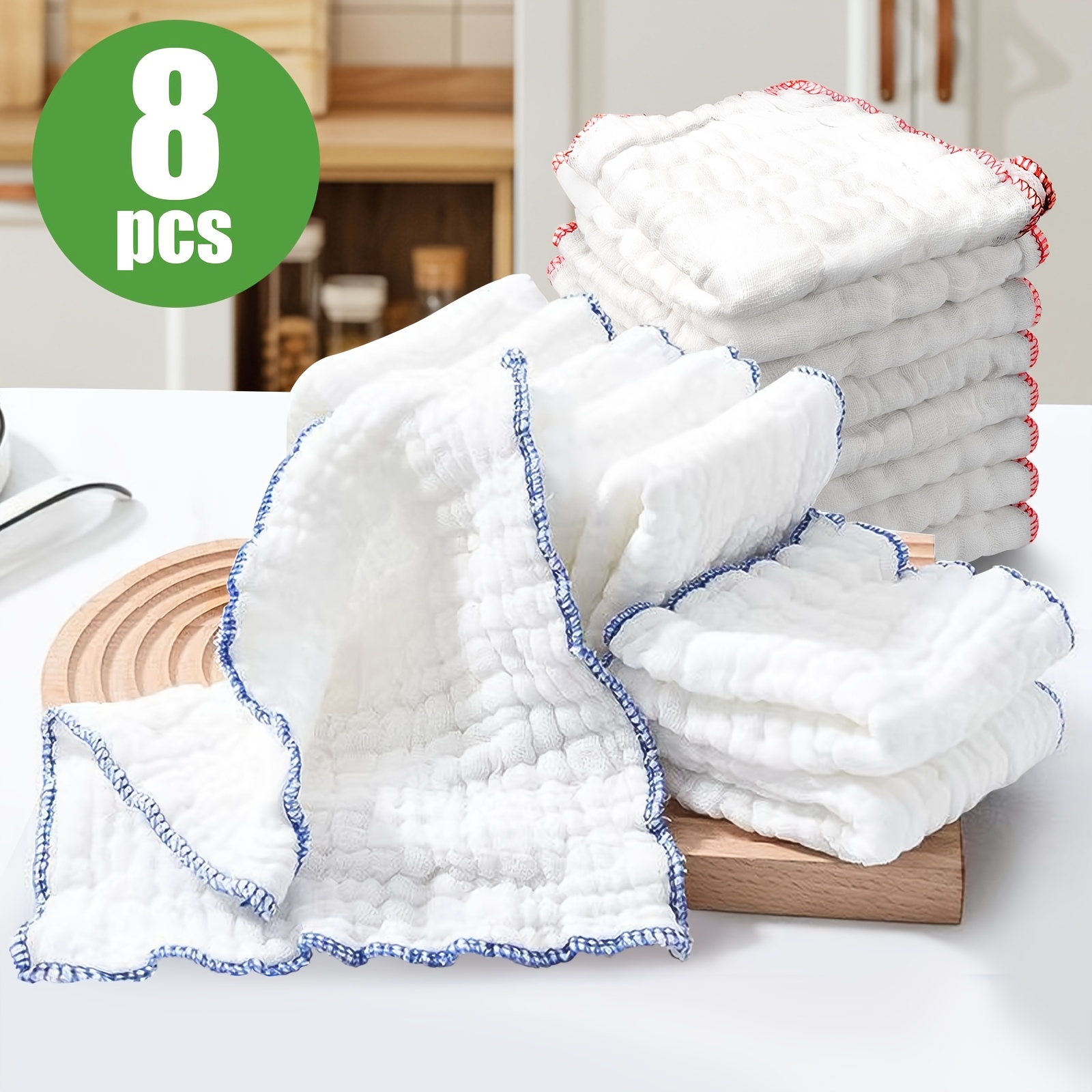 

8pcs Dish Cloths, Reusable Cleaning Towels, White Gauze For Home Kitchen & Dining Room