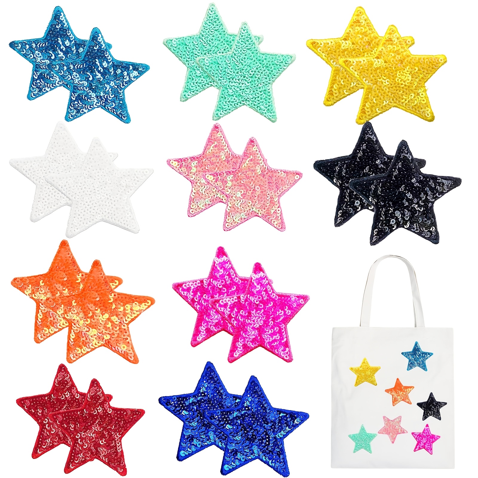 20pcs Patches, Colorful Shiny Stars Patches, Sequin Embroidery Iron On Patches For Clothes, Dress, Hat, Socks, Jeans