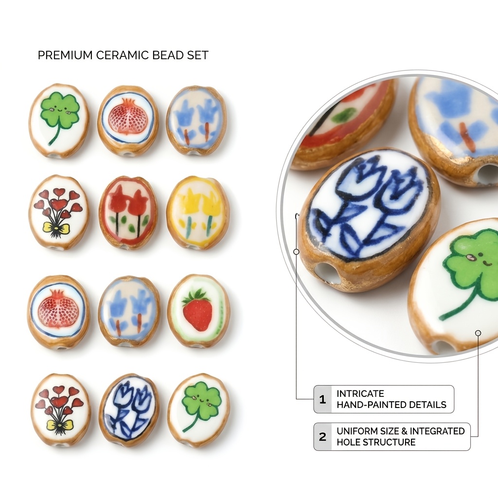 8pcs Hand-Painted Ceramic Beads for DIY Jewelry Making