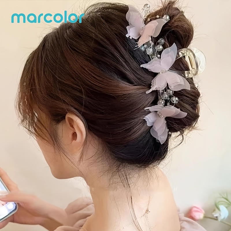 TEMU Marcolor Hair Claw Clip, Ins Influencer Premium Shark Clip, Large Capacity Suitable For Thick Hair Updos, Secures Back Of Head Frizz, Women's