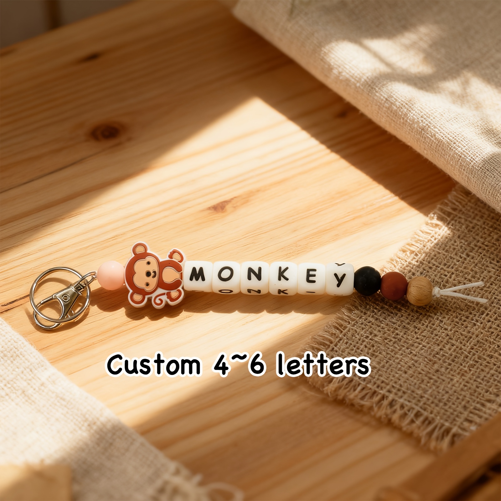 TEMU 1pc Custom English Letter Name Beaded Keychain Â· Cute Animal Keyring Â· Custom Letter Keychain Â· And Wooden Bead Strand Â· Bag Charm Â· Backpac