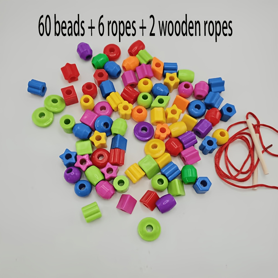 Image of 68 Colorful Beaded Toys For Sorting And Categorizing, Including String And Storage Bag, Suitable For Preschool Children's Occupational Relaxation And Intellectual Development.