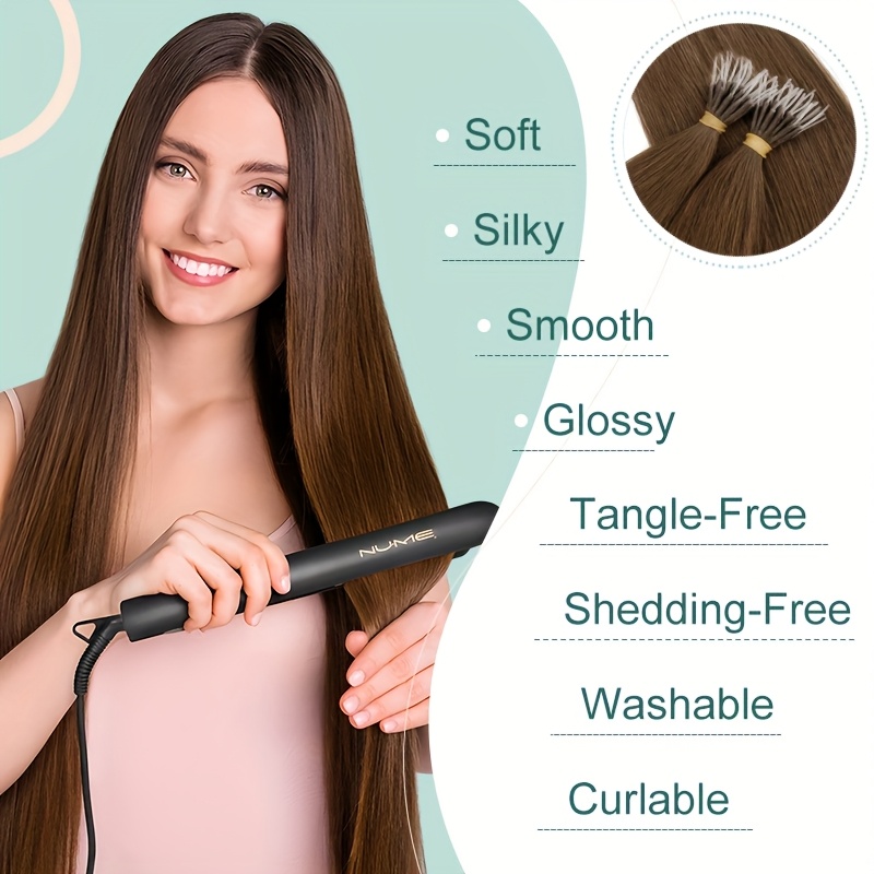 elastic linkdouble drawn human hair extensions     beads   hair extensions 50g pack 100 human hair details 3