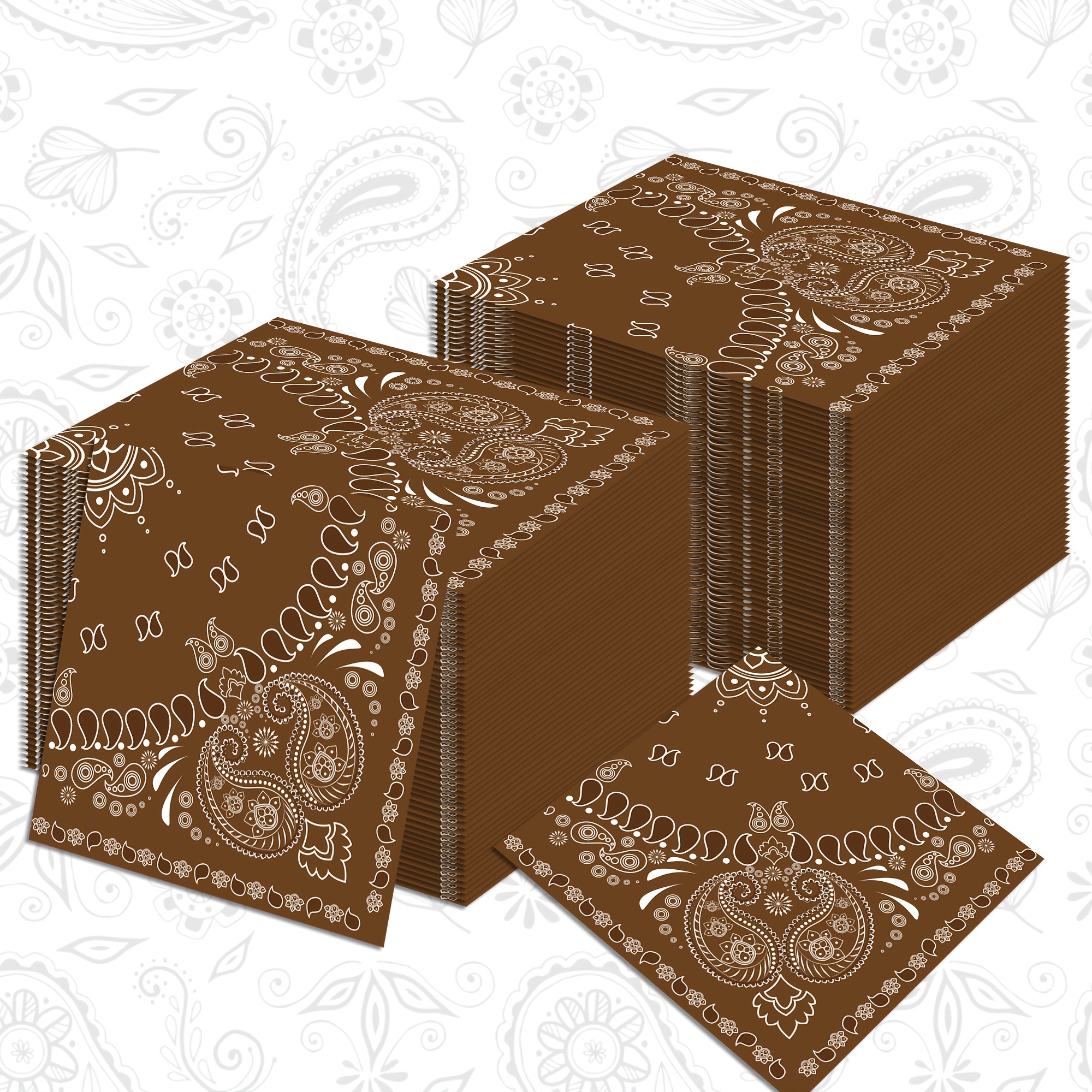 TEMU 20pcs Western Cowboy Bandana Paisley Print Napkins Suitable For Weddings, Birthdays, Showers - Dark Brown Disposable Paper Dinner & Beverage