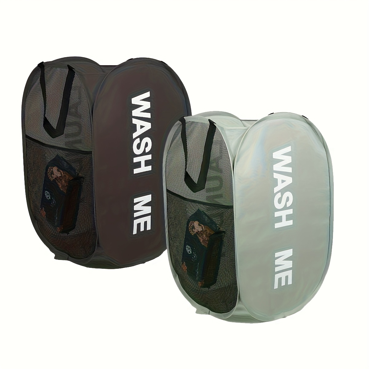 TEMU Set Of 2 Portable And Foldable Laundry Baskets For Travel And Outdoor Use, Featuring Dual Compartments With '' And 'laundry' Printed Fabric,
