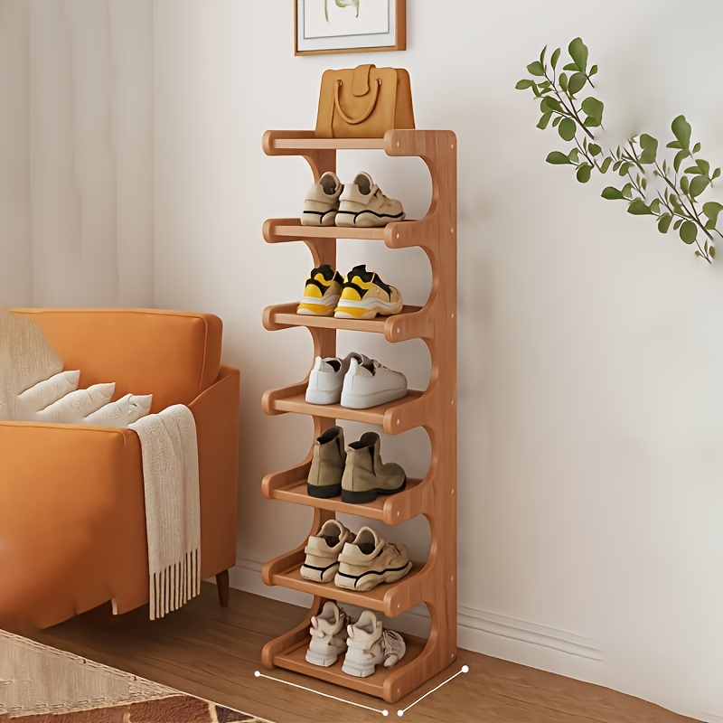 TEMU Étagère à Chaussures en Bambou 7 Niveaux Large et Étroite - Adaptée pour Entrée, Placard, Couloir - Robuste - Étagère Debout avec Rangement