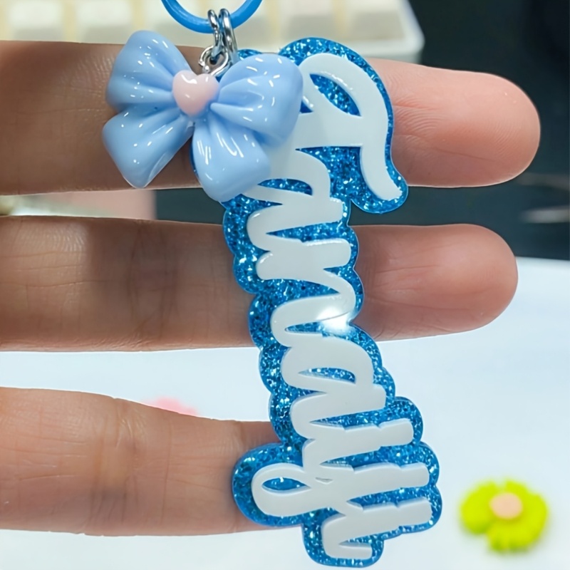 TEMU Customized Acrylic Colorful Macaron Metal Rotating Keychain With Name, Cute Cartoon Design Back To School Winter Gift Ideas Valentine's Day