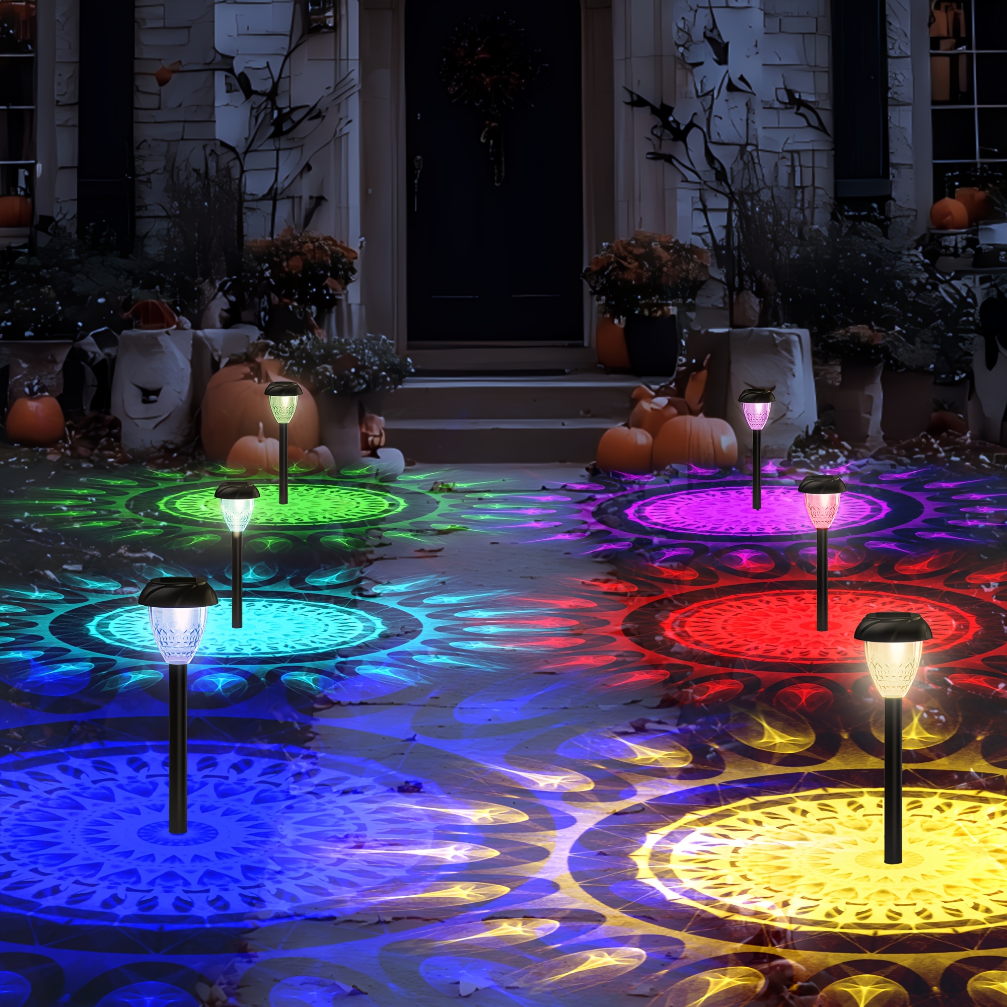 TEMU 10pcs Rgb Halloween Christmas Solar Lights Decoration Color Changing Pathway Lights Outdoor Solar Garden Yard Lights /off Solar Landscape Lights