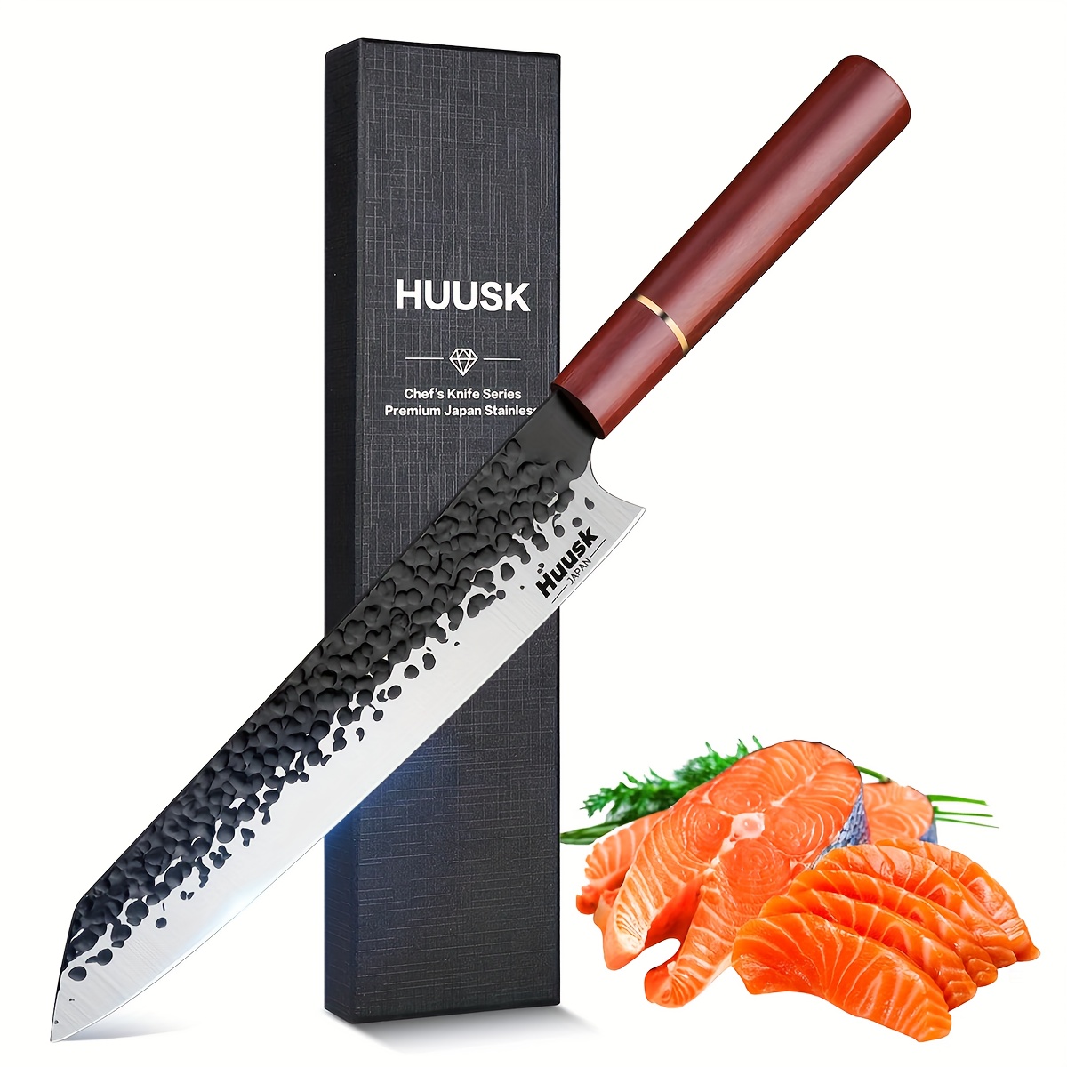 

Huusk , Chef Knife Professional 9" High Carbon Steel Hand Meat Sushi Knife Cooking Knife Full Tang Knife For Sushi Poultry