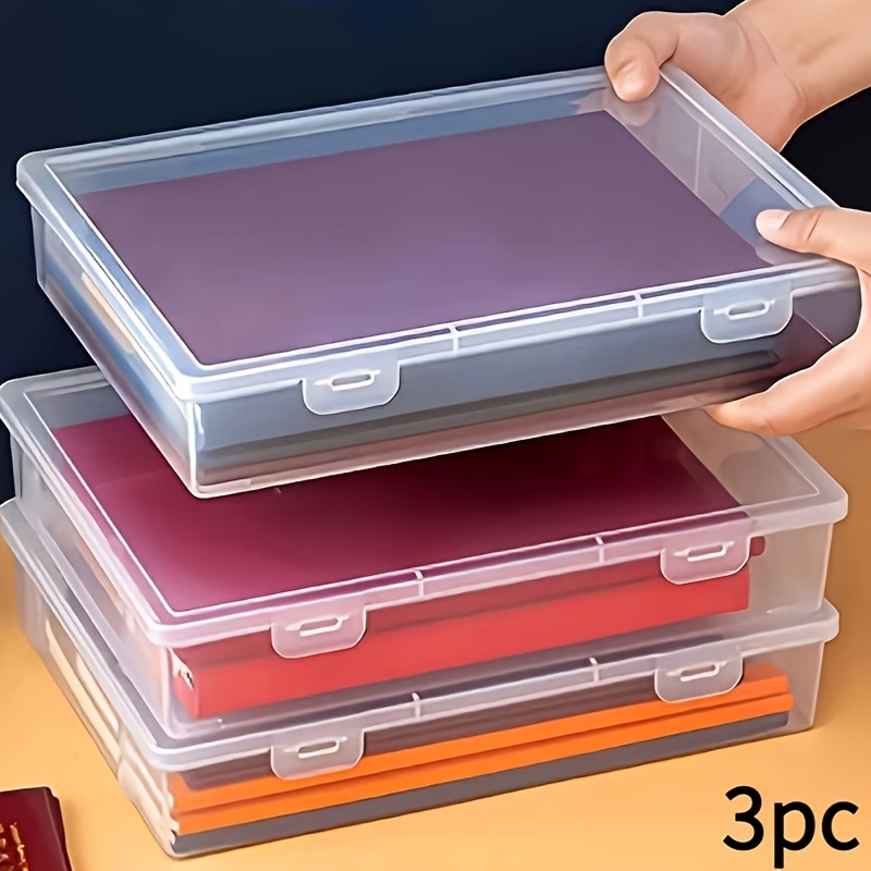 3pcs A5 Transparent Plastic Storage Boxes With Lids | Durable Rectangular Office Supplies, Art Supplies, Desktop Accessory Organizer | Multifunctional Design, Handle, Non-waterproof Style