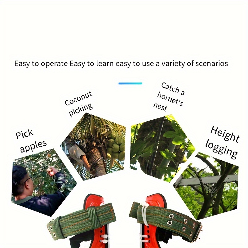 stainless steel tree climbing spikes uncharged anti slip tree climber tool set with thickened steel plates and double row buckle ankle straps climbing artifact for upright tree ascension pair details 4