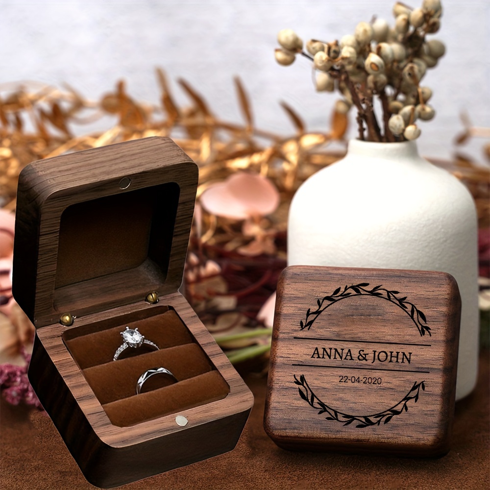 

Personalized Custom Engagement Ring Box, Wedding Proposal Custom Square Wooden Ring Box, Double-slot Wedding Ring Box, Anniversary Gift, Ring Storage Box, Customizable Engraving Text