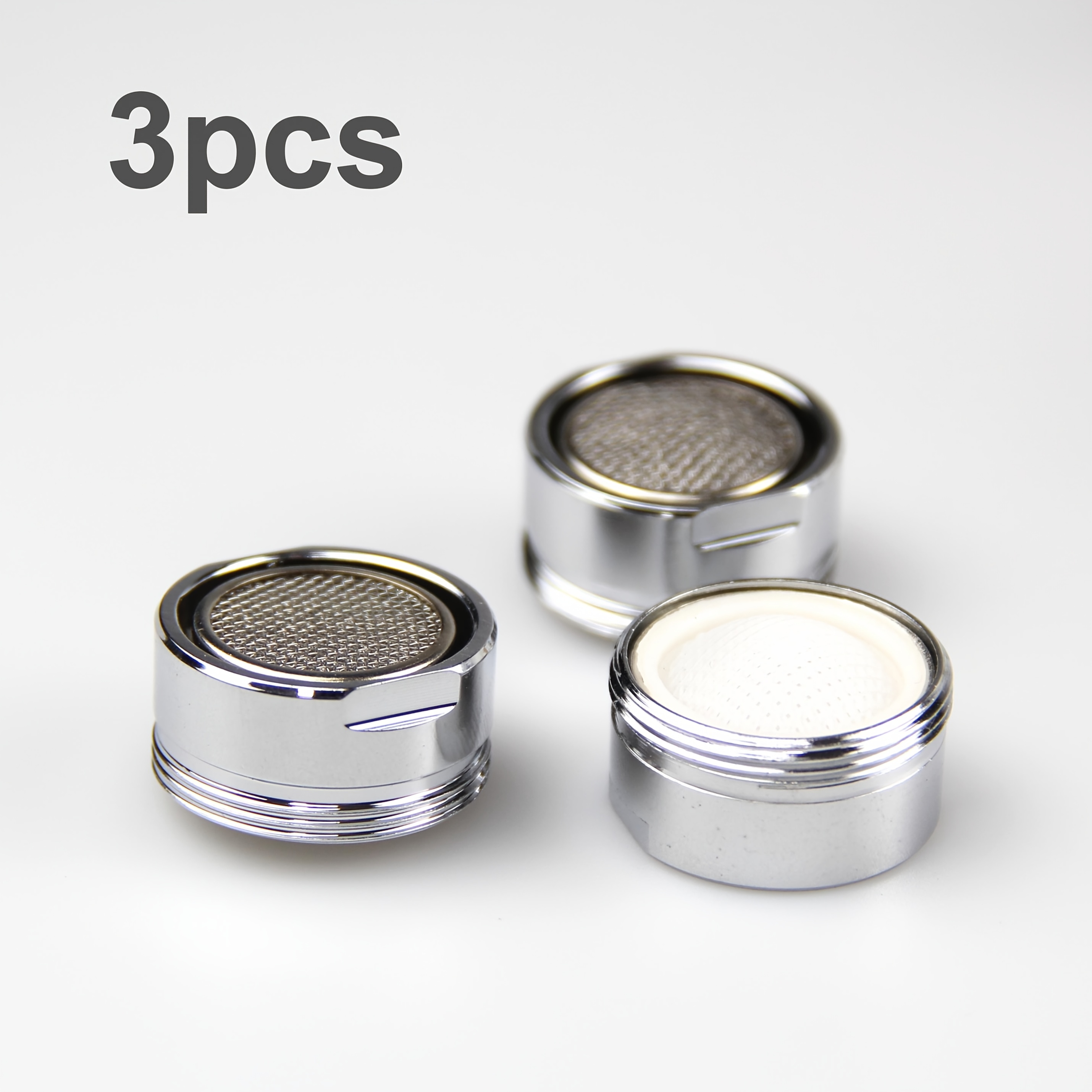 Image of Set Of 3 Water- Faucet Aerators With M24 Threading For Bathroom Taps, Featuring A Replaceable Filter And Mixed Nozzle. Faucet Additions A Metal Filter Screen That