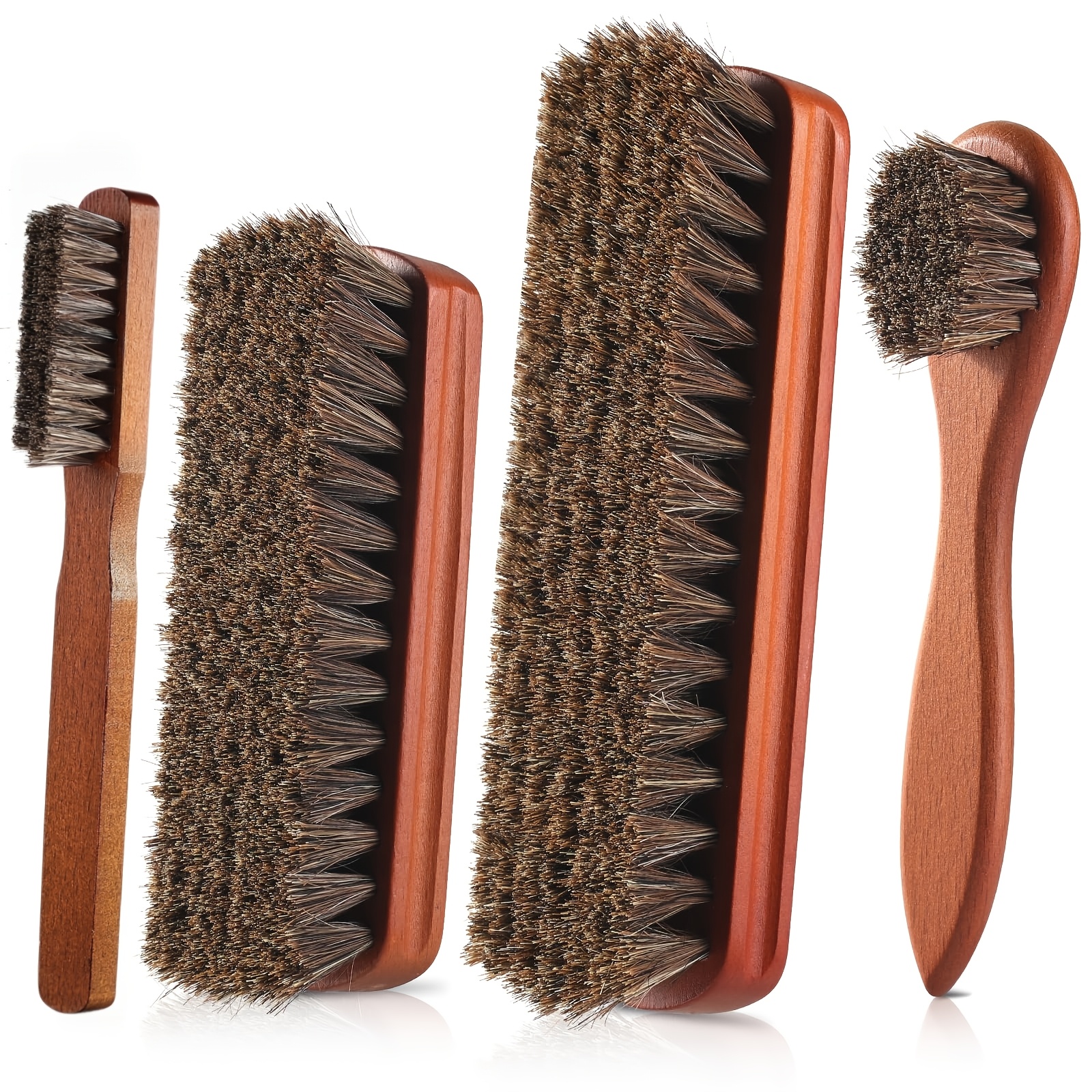 TEMU Lot de 4 brosses à chaussures en de cheval, brosses professionnelles pour de chaussures en cuir, applicateurs tampons pour cirer et nettoyer les