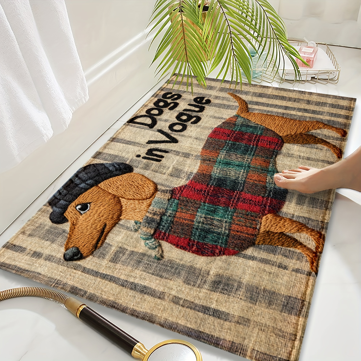 

Chic Dachshund Pattern Non-slip Bath Mat - Cashmere, Absorbent & Stain-resistant, Bedroom, Bathroom, Kitchen - Machine Washable Home Decor, Bathroom Rug